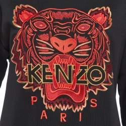 Pre Owned Kenzo Black Tiger Embroidered Cotton Crew Neck Sweatshirt XL