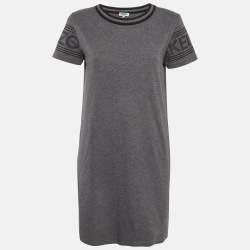 Pre Owned Kenzo Grey Logo Print Jersey T-Shirt Dress S
