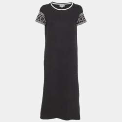 Pre Owned Kenzo Black Logo Print Jersey Midi Dress S