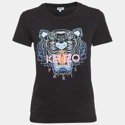 مملوكة مسبقًا Kenzo Black Tiger Logo Print Jersey T-Shirt S