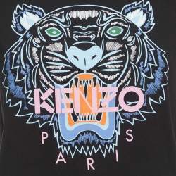 Pre Owned Kenzo Black Tiger Logo Print Jersey T-Shirt S