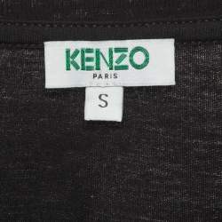 Pre Owned Kenzo Black Tiger Logo Print Jersey T-Shirt S