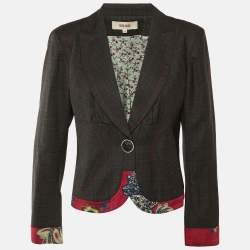 Pre Owned بليزر كينزو رمادي صوفي بتفاصيل متباينة مقاس كبير