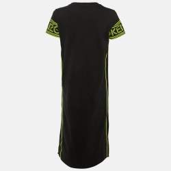 Pre Owned Kenzo Black Cotton Knit Contrast Logo Detail Midi Dress M