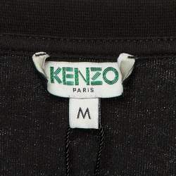 Pre Owned Kenzo Black Cotton Knit Contrast Logo Detail Midi Dress M