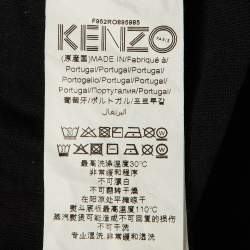 Pre Owned Kenzo Black Cotton Knit Contrast Logo Detail Midi Dress M