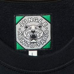 Pre Owned Kenzo Black Tiger Embroidered Cotton Knit Dress L