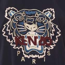 مملوكة مسبقًا Kenzo Navy Blue Logo Embroidered Crepe Crew Neck Sweatshirt M