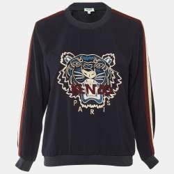 مملوكة مسبقًا Kenzo Navy Blue Logo Embroidered Crepe Crew Neck Sweatshirt M