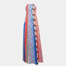 Pre Owned Kenzo Blue/Red Printed Silk and Crepe Maxi Dress S
