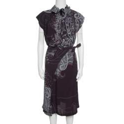 Kenzo Brown Paisley Print Top and Wrap Skirt Set S