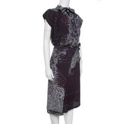 Kenzo Brown Paisley Print Top and Wrap Skirt Set S