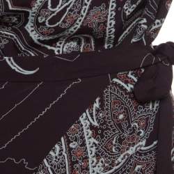 Kenzo Brown Paisley Print Top and Wrap Skirt Set S