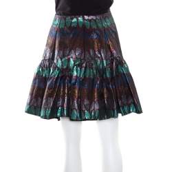 Pre Owned Kenzo Metallic Lurex Jacquard Heart Patterned Gathered Mini Skirt M