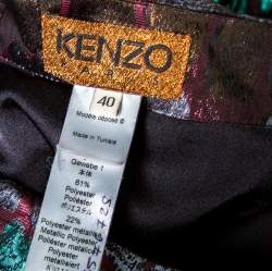Pre Owned Kenzo Metallic Lurex Jacquard Heart Patterned Gathered Mini Skirt M