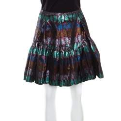 Pre Owned Kenzo Metallic Lurex Jacquard Heart Patterned Gathered Mini Skirt M