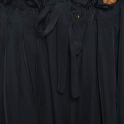 Pre Owned Kenzo Black and Gold Paper Bag Waist Wide Leg Reversible Pants M