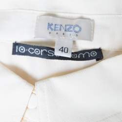 Kenzo Cream Ruffled Trim Detail Long Sleeve Silk Blouse M