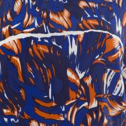 Pre Owned Kenzo Royal Blue Torn Flowers Printed Silk V Neck Blouse L