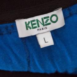 Pre Owned Kenzo Black and Blue Checkered Flared Hem Sweatshirt L