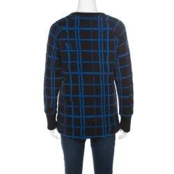 Pre Owned Kenzo Black and Blue Checkered Flared Hem Sweatshirt L