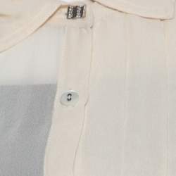 Pre Owned Kenzo Beige Pleated Waist Tie Detail Long Sleeve Blouse XL