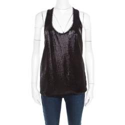 Kenzo Monochrome Sequined Front Polka Dotted Racer Back Top L