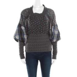 Kenzo Multicolor Floral and Checked Print Blouson Top S