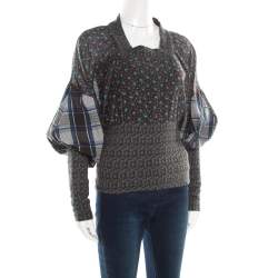 Kenzo Multicolor Floral and Checked Print Blouson Top S