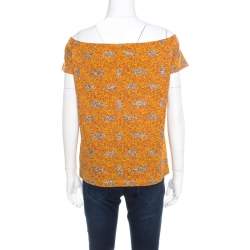 Kenzo Mustard Scribble Print Cotton Off Shoulder Top XL