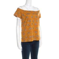 Kenzo Mustard Scribble Print Cotton Off Shoulder Top XL