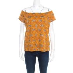 Kenzo Mustard Scribble Print Cotton Off Shoulder Top XL