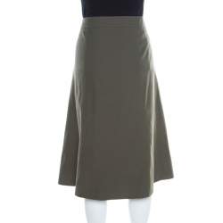 Pre Owned Kenzo Military Green Zip Front Midi Skirt M