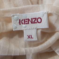 Pre Owned Kenzo Buttercream Foil Print Striped Knit Layered Tulle Sleeve Top XL