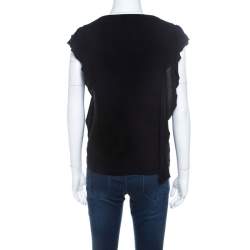 Pre Owned Kenzo Black Embroidered Stretch Jersey Ruffle Detail Top M