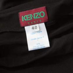 Pre Owned Kenzo Black Embroidered Stretch Jersey Ruffle Detail Top M