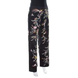 Pre Owned Kenzo Black Floral Embellished Cotton High Waist Straight Fit Trousers L