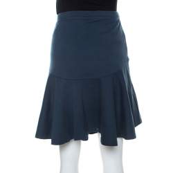 Pre Owned Kenzo Forest Green Ribbed Cotton Fleece Circle Skirt M