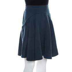 Pre Owned Kenzo Forest Green Ribbed Cotton Fleece Circle Skirt M