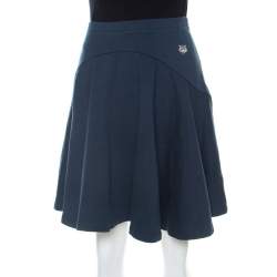 Pre Owned Kenzo Forest Green Ribbed Cotton Fleece Circle Skirt M