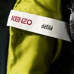 Pre Owned Kenzo Defilé Black Floral Print Textured Cotton Oversized Shift Dress L