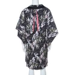Pre Owned Kenzo Defilé Black Floral Print Textured Cotton Oversized Shift Dress L