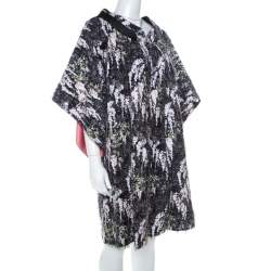 Pre Owned Kenzo Defilé Black Floral Print Textured Cotton Oversized Shift Dress L