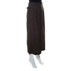 Pre Owned Kenzo Dark Brown Stretch Wool Pleated Culottes M