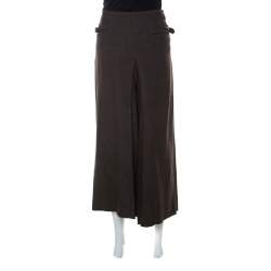 Pre Owned Kenzo Dark Brown Stretch Wool Pleated Culottes M