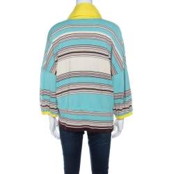 Pre Owned Kenzo Multicolor Striped Knit Contrast Collar Detail Cardigan XL