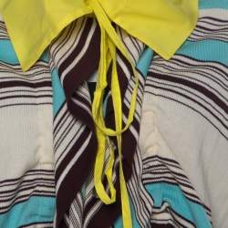 Pre Owned Kenzo Multicolor Striped Knit Contrast Collar Detail Cardigan XL