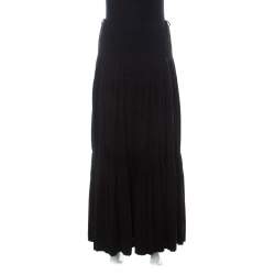 Pre Owned Kenzo Black Pleated Jersey A Line Maxi Skirt S