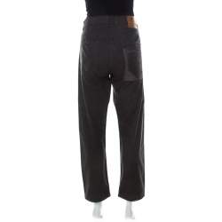 Kenzo Charcoal Grey Micro Checks Cotton Straight Leg Pants L