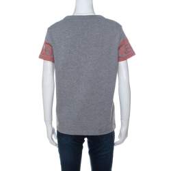Pre Owned Kenzo Grey Printed Sleeve Cotton T Shirt M